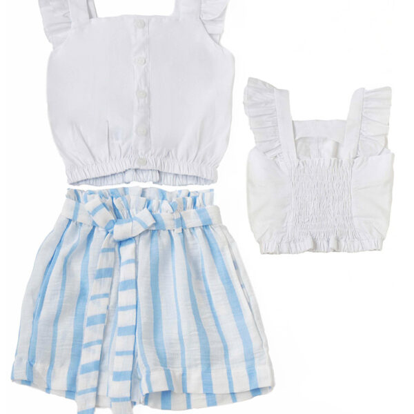 Conjunto Falda Short Rayas y Camisa con Hombros Descubiertos
